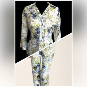 Chicos Coordinating SET - Size 12- Garden Party Cotton Button Shirt and Pants